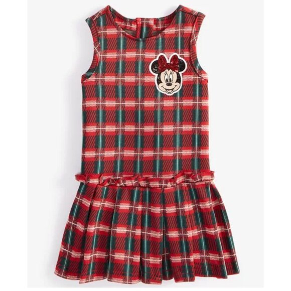 NEW! Disney Plaid Holiday Christmas Minnie Mouse Pleated Dress Red Green SZ 6 - Picture 1 of 10